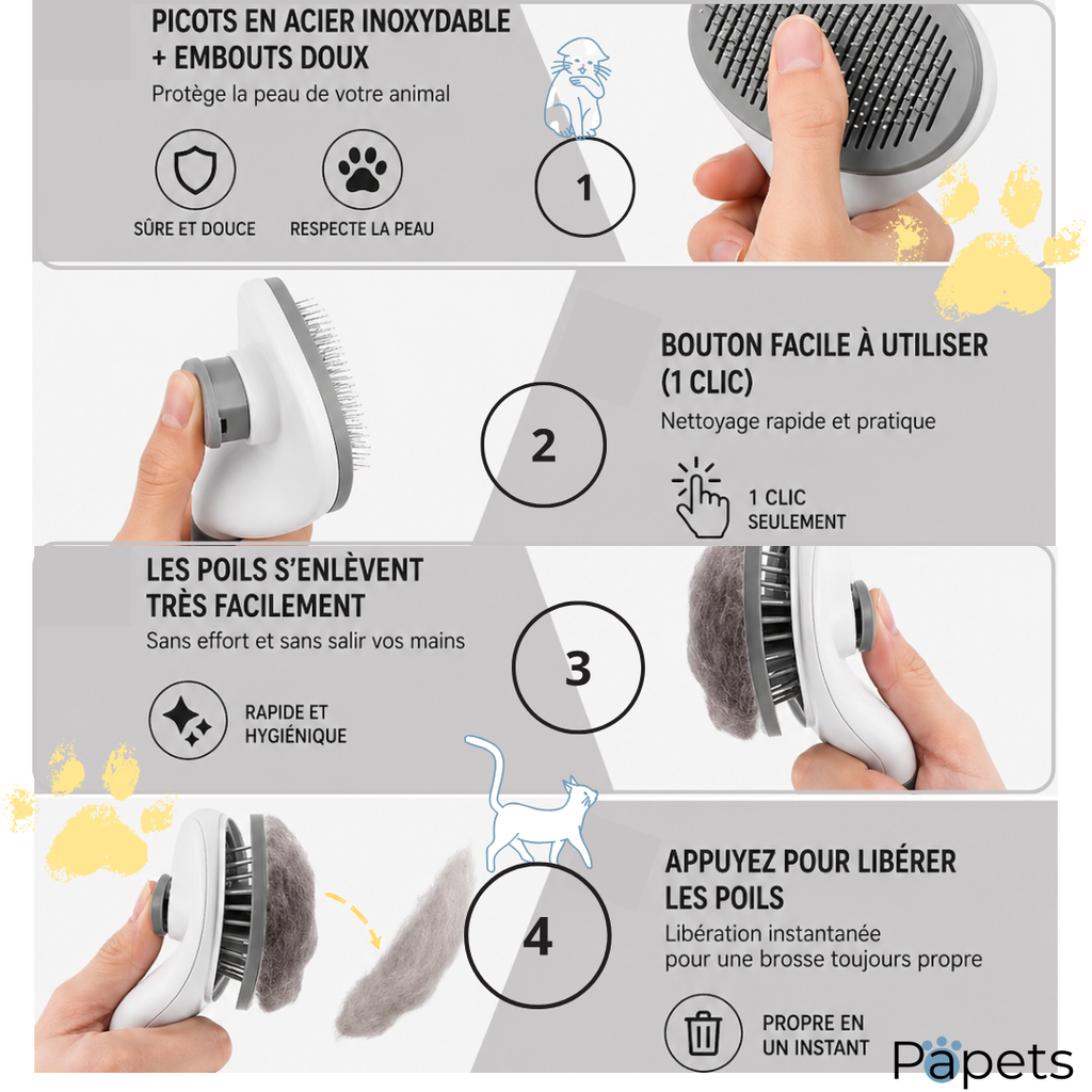 Brosse auto-nettoyante pour Chiens et Chats Papets